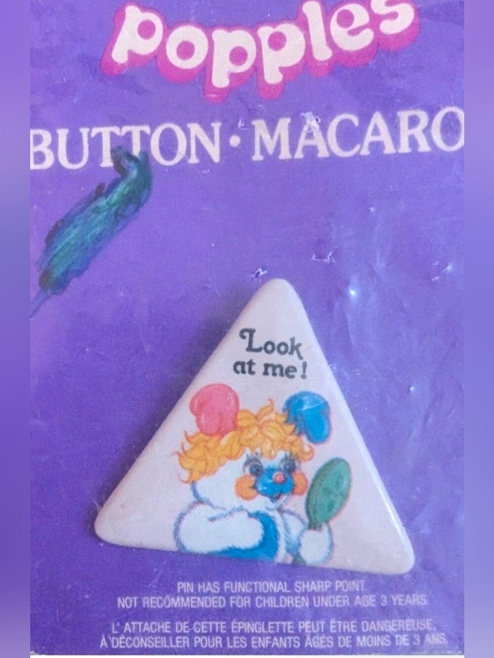 Vintage 1986 Popples Puffball Triangular Button Pin NIP New on Card 80s Retro